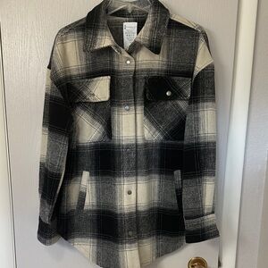 Stylish Black and Cream Plaid Women's Utility Jacket